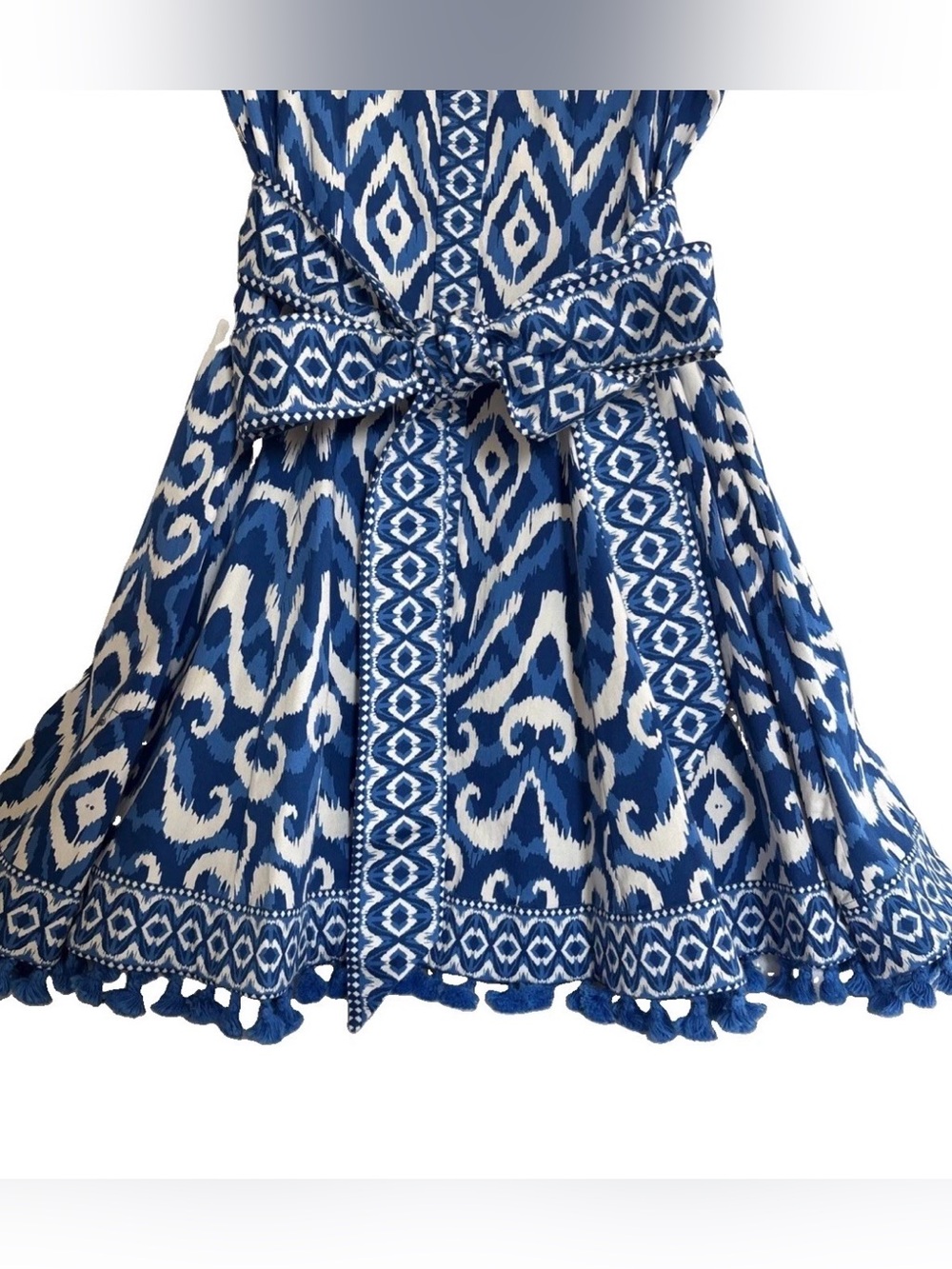 Alice + Olivia Rolled Sleeve Mini Shirt Dress Artisan Ikat French Blue Size 0 - Picture 10 of 16